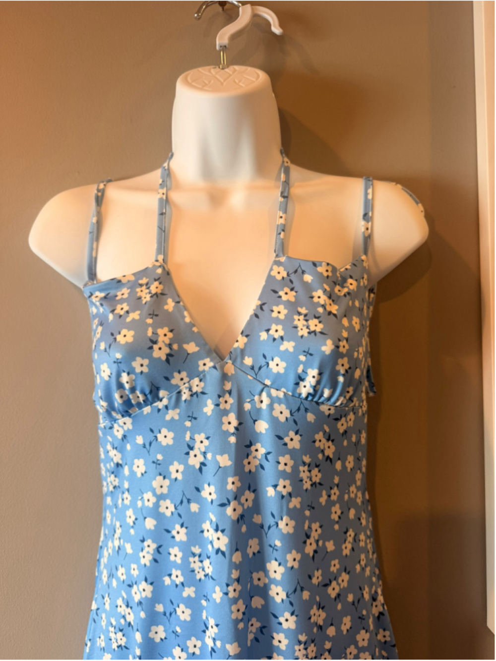 Women's Unbranded Blue Floral Tie-Strap Bodycon Maxi Dress – Size Small - Picture 6 of 9